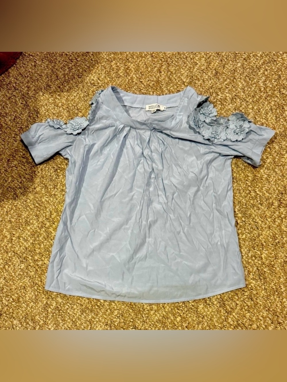 Molly Bracken Blue Boho Cold Shoulder Short Sleeve Top Size Small